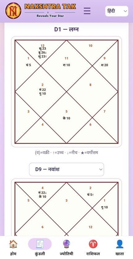 App — birth chart screen