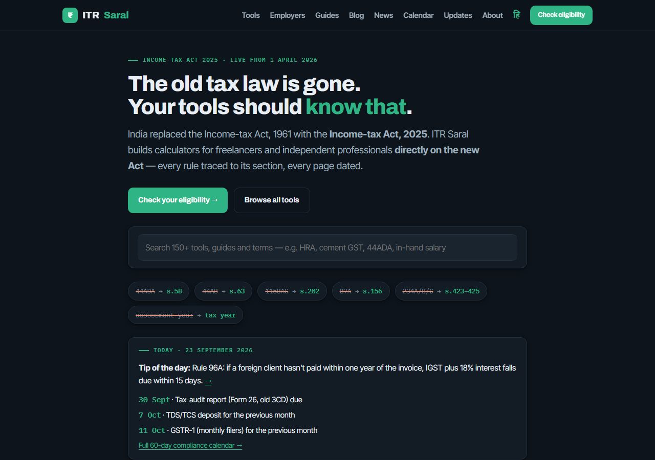 ITR Saral home page